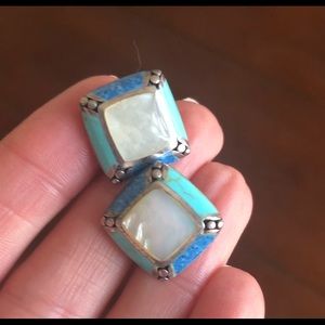 Turquoise, mother of pearl, and sterling  earrings